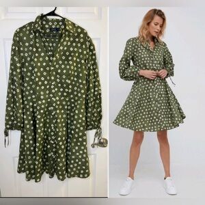 Polo Ralph Lauren Dress Size 12 Green Button Balloon Sleeves 100% Cotton